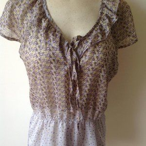 BROWN TAN WHITE PATTERNED BLOUSE SIZE MEDIUM
